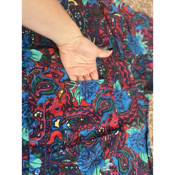 Code Zero Shirt Men's Large Paisley Blue Button Up Rayon Vintage *With Flaw* - Picture 5 of 8